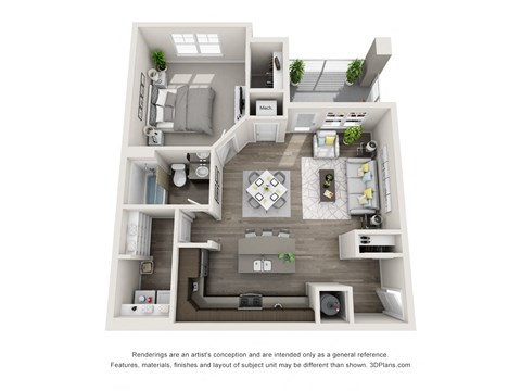 Floor plan for 1 bed, 1 bath, 795 sqft